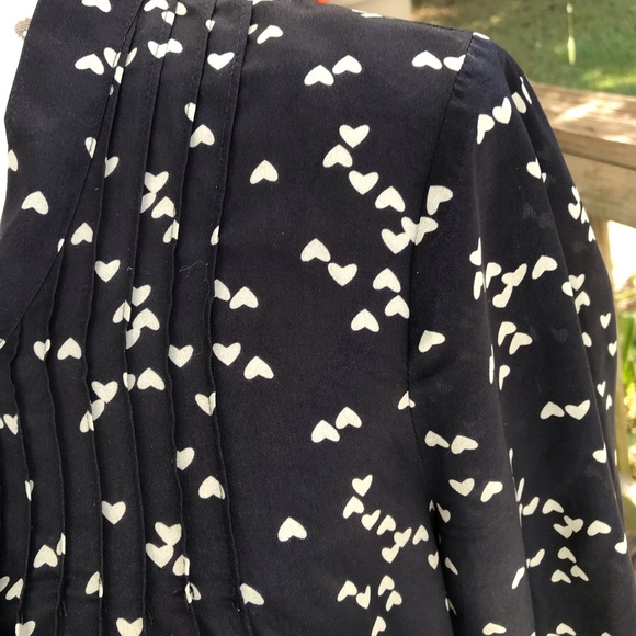 Daniel Rainn Black with Beige Heart Print Tie Neck Detail Blouse 3/4 Sleeve M - Picture 10 of 11